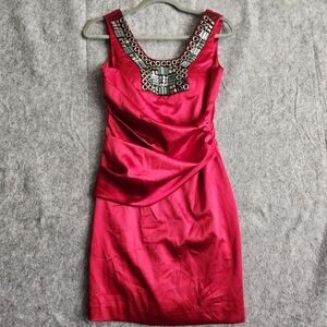 Heeya Crystal Embellished Mini Dress Sheath Ruched Women's XS Red Formal Y2K